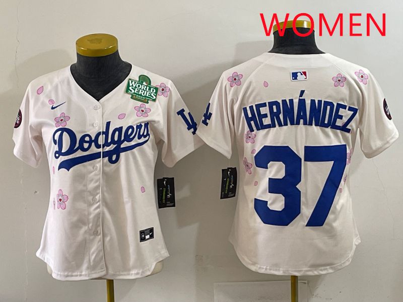 Women Los Angeles Dodgers #37 Hernandez Cream Sakura Edition 2025 Nike MLB Jersey style 35